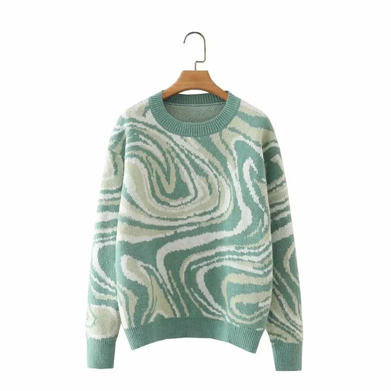 RTS Wholesale Wholesale Custom Sweater Fashion Women Lady Long-sleeve Pattern sweater Knitted Loose Round Neck Sweater for Women