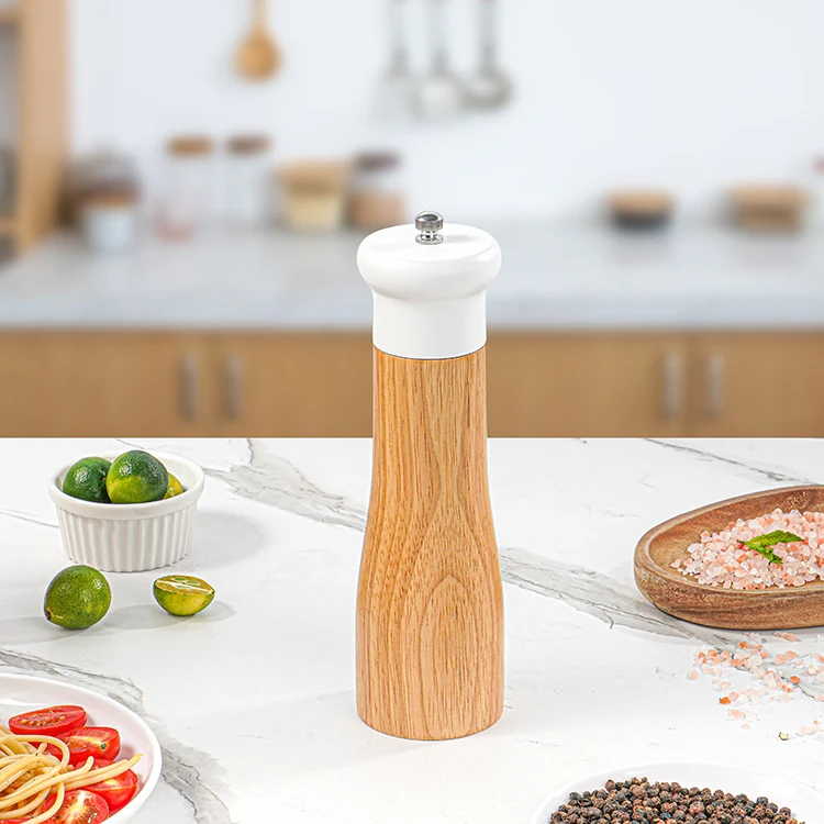 Kitchen Manual Seasoning Grinder Shaker Bottle Set Wooden Salt Pepper Mill with Ceramic Core Black White Spice Nuts PC Material