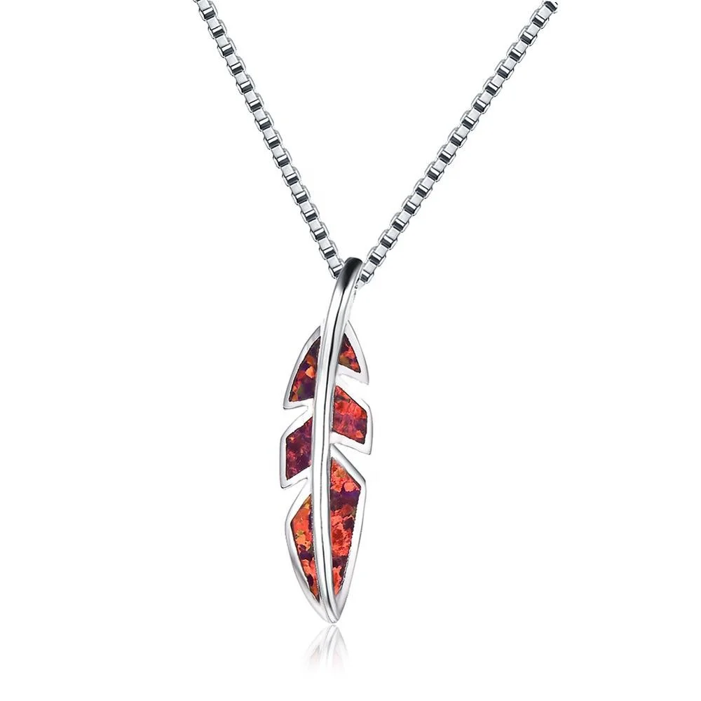 
Opal necklace 925 European and American style fashion leaf shaped necklace silver 925 