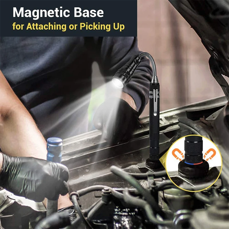 Multifunctional Portable Flexible Head Led Pick up Flashlight With Magnet Telescopic 3 LED Tool Torch Light