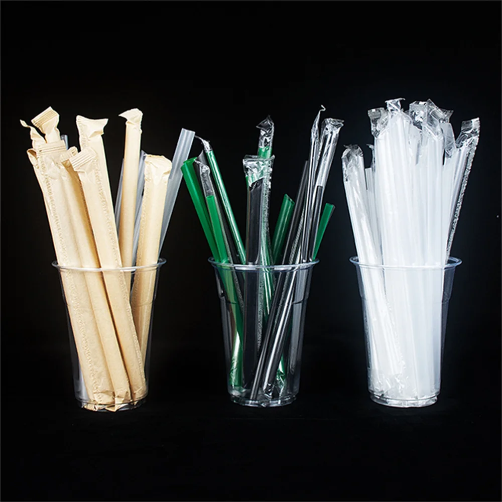 6 11 12mm Individual Wrapped Clear Black Plastic Straw Bubble Tea Smoothie Milkshake Boba Drinking Cup Disposable Plastic Straws