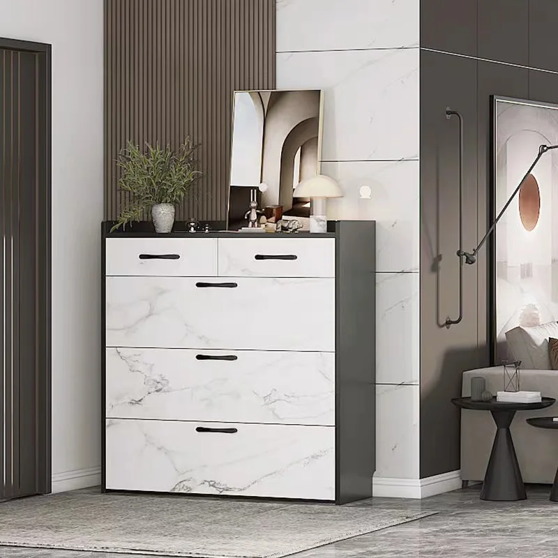 Modern White Marble 4 Tier Tipping Bucket Design Shoe Cabinet Wooden Shoe Rack With Storage Drawer