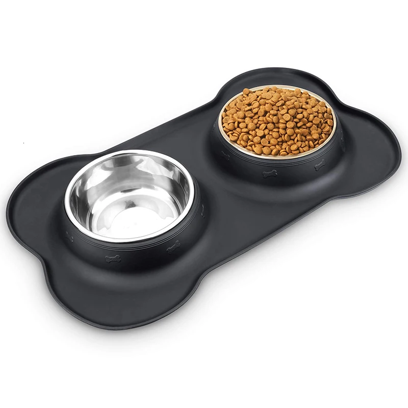 Оптовая продажа с завода, силиконовая миска для домашних животных, двойная миска для кошек, кормушка для собак из нержавеющей стали, Легкая очистка, коврик для кормления, складной, для здоровья