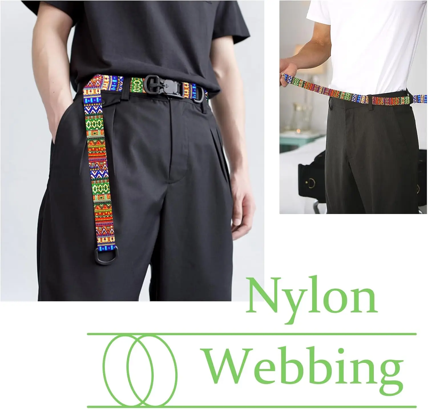 1.5 inch printed pattern nylon woven belt wallet with backpack and nylon safety belt bag