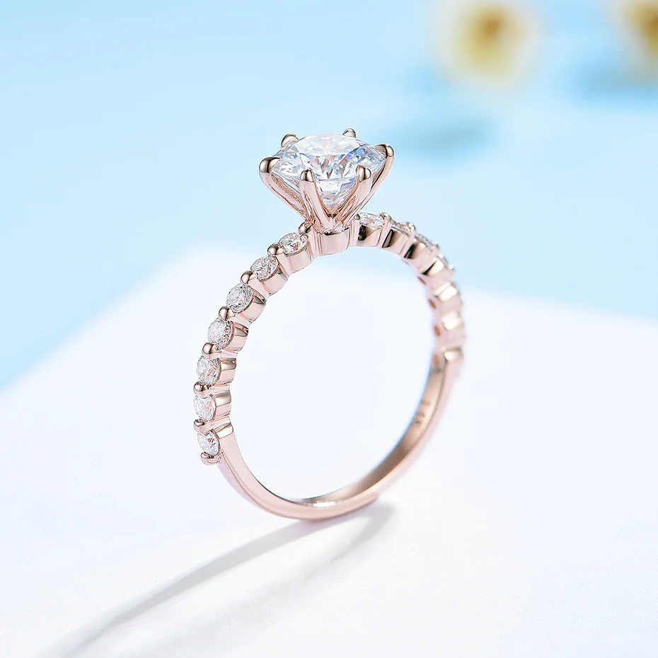 Customize Jewelry Kuololit 585 10K Rose Gold Ring for Women Solid 925 Silver Oval 1.5CT Moissanite Ring Matching Eternity Band