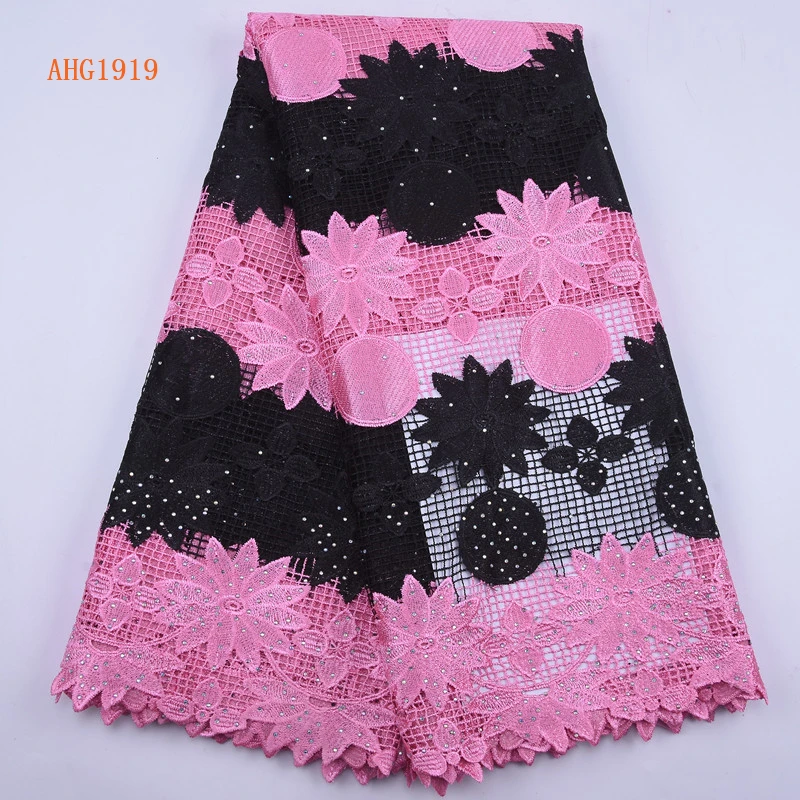 Wholesale African Guipure Lace Fabric With Stones Nigeria Pure White Cord Lace For Dress Water Souble Lace Fabric 1919