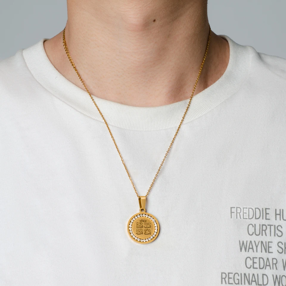 Hip Hop Pendant Jewelry 18K Gold Plated Stainless Steel Micro Pave CZ Cross Letter Islamic Allah Pendant Necklace for Men