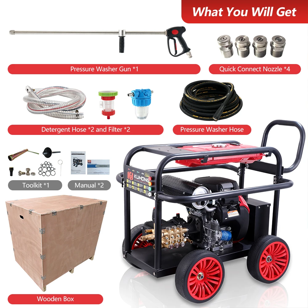 Kuhong 350Bar 5000psi 21LPM 27HP Industrial Cleaning Brush High Pressure Washer