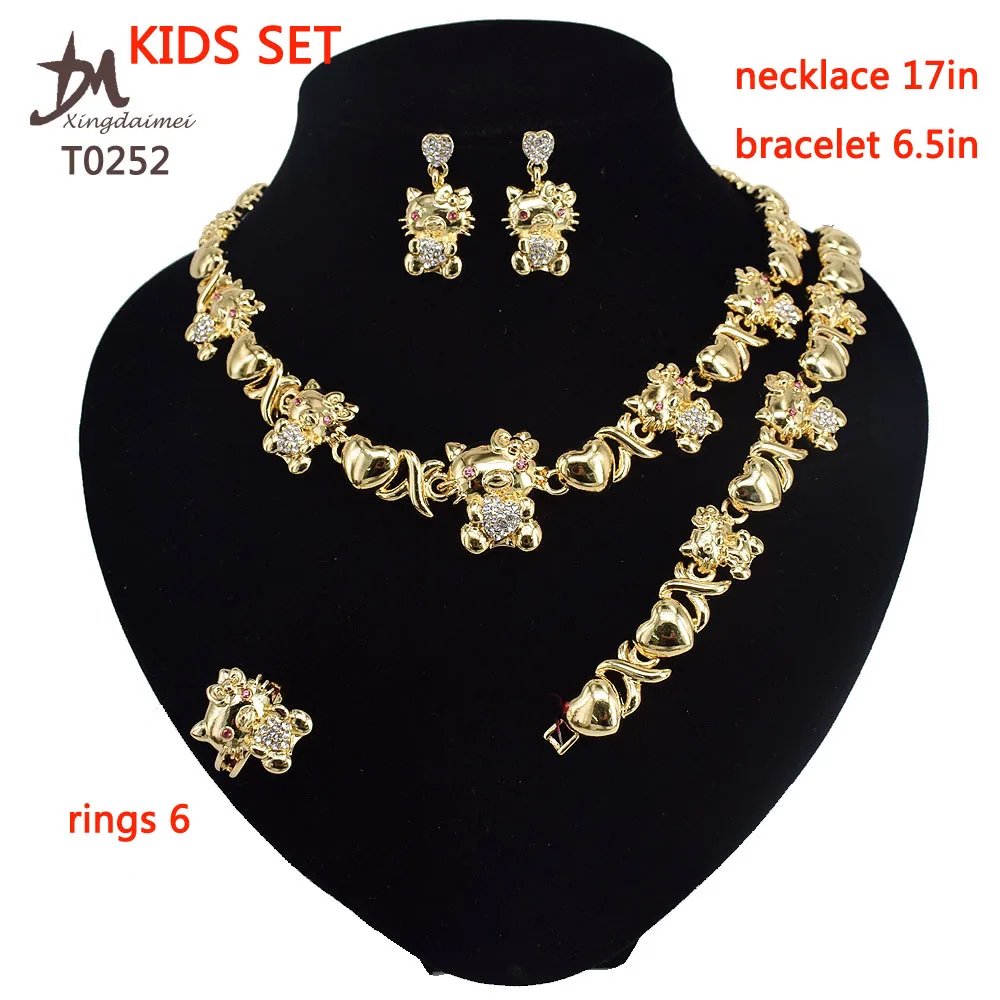 
T0252 Latest design Christmas gift cute girl Hello Kitty kids jewelry set 