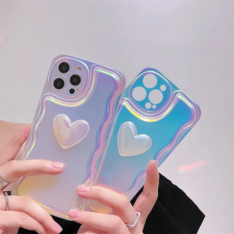 Simple 3d Laser Love For iPhone 15 Pro Max 14 plus Sublimation Blank Of Phone Case For IPhone 11 New 13 pro 12 shockproof Cases
