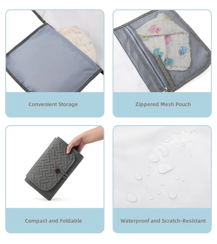 Infant Changing Diaper Waterproof Pad Quilted Easy-to-Wipe Baby Changing Mat with Diaper Storage Mommy Bag
