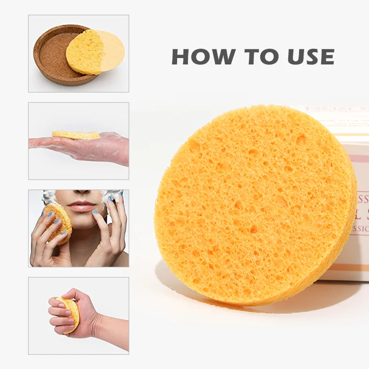 Natural Soft Round Wood pulp Compressed Cellulose Facial Cleaning Sponges
