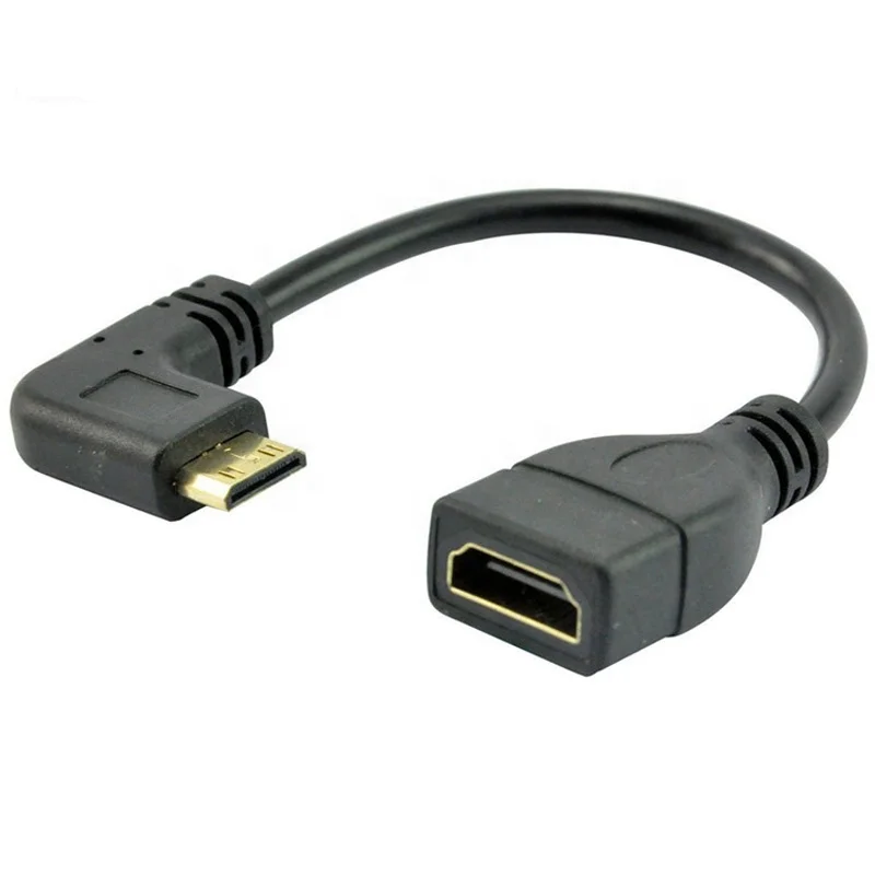 Позолоченный 90 градусов прямоугольный мини HDMI к HDMI штекер-гнездо кабель для HDTV 1080p