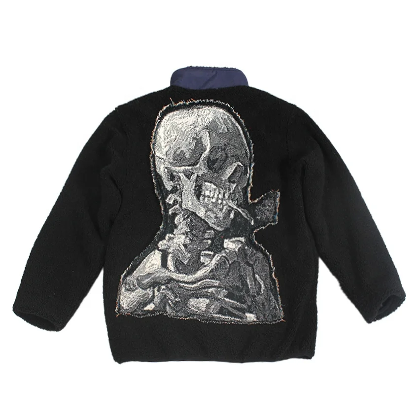 Custom Skeleton Cotton Blend Tapestry Clothing Woven Tapestry Patch Sweatshirt Sherpa Hoodies