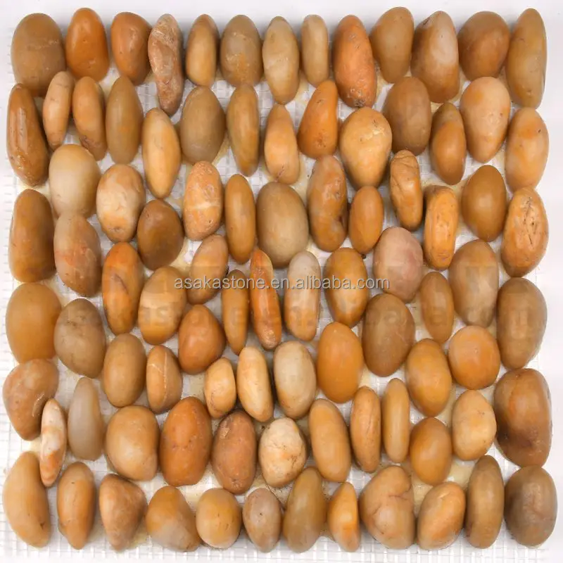 Wholesale Natural Polished Yellow Standing river Pebble Stone Mosaic Tile for Paving floor wall outdoor garden home decoration