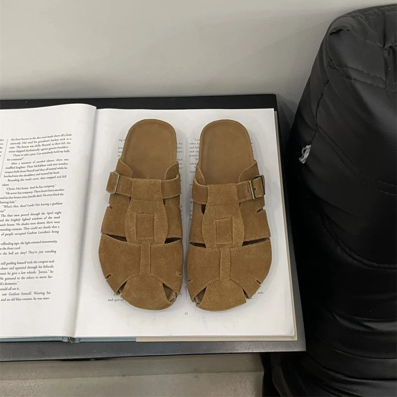 Custom New Design Women Unisex Fashion Cow Suede Closed Toe Clogs Sandals Beach Slides Cork Sole Slipper for Men Ladies