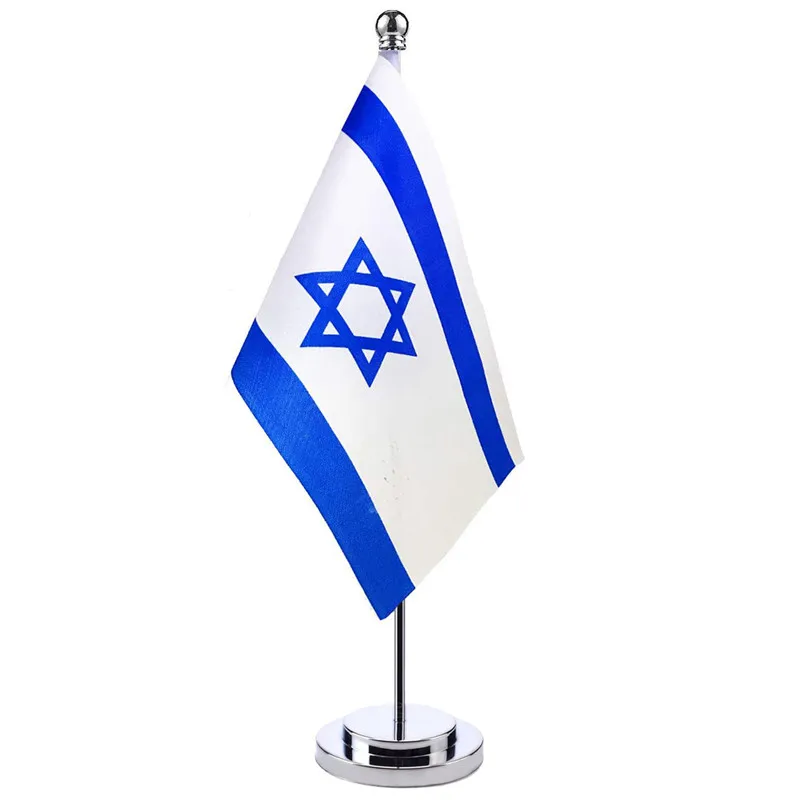 Israel flag single pole desktop flag metal seat small flag table decoration set