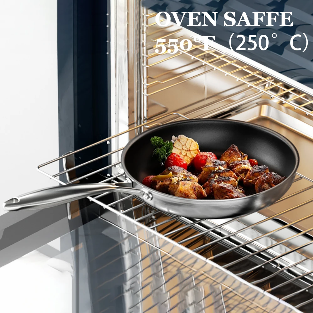 Kitchen Cookware Stainless Steel Ceramic Flat Frying Pan Kitchen Eco-friendly No Toxic Nonstick Saute Pans with Stay Cool Handle