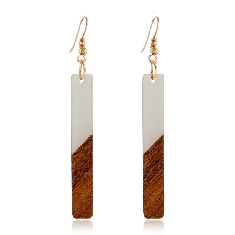 Wholesale Latest Fashion Jewelry Women Geometric Acrylic Resin Wooden Earrings Gold Plated Zinc Alloy Trendy Opp Bag 4g 2-7 Days