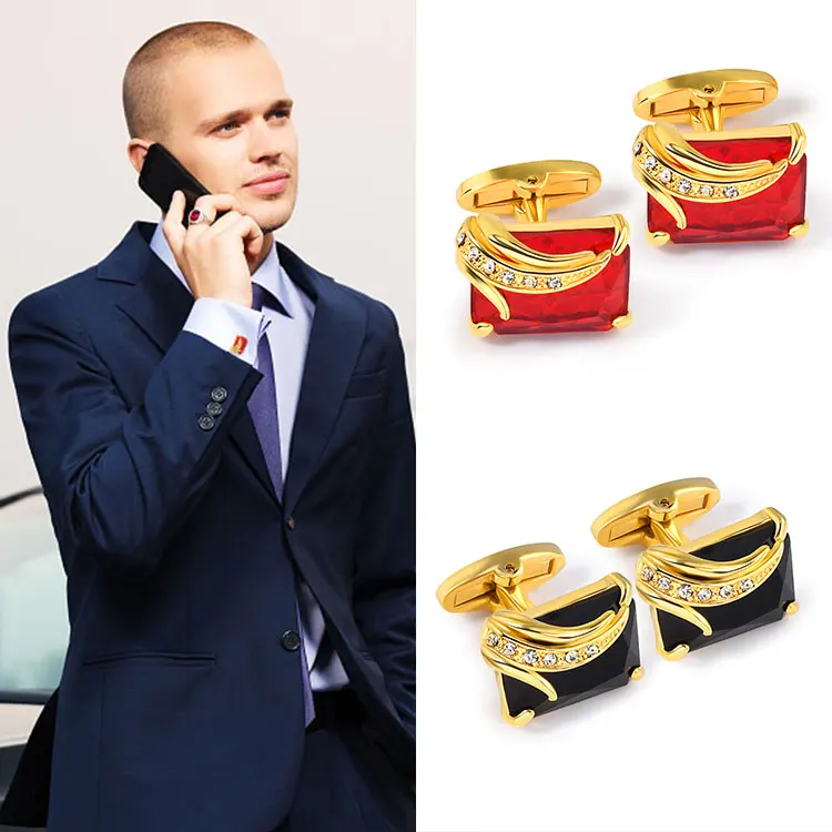 
Wholesale Mens Shirt Brand Cuff buttons Crystal Jewelry Exquisite Cufflink Blank Gold 