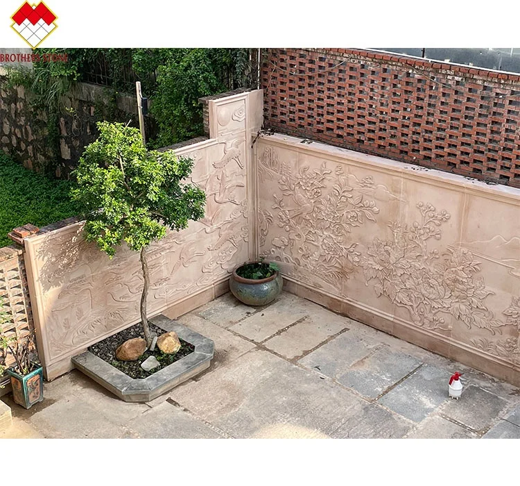 Modern Large Outdoor Garden Matte Sandstone Wall Mural 3D Relief Art Carved Statues Decorative Sculptures for Villas