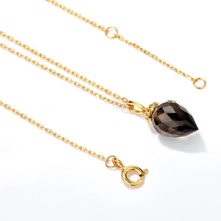 925 Sterling Silver Smoky Quartz Pendant Jewelry Minimalist Style Clavicle Crystal Necklace