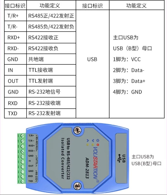 ADM-2813 industrial grade USB to RS485/422/232/TTL photoelectric isolation FT232 lightning protection ADM-2813