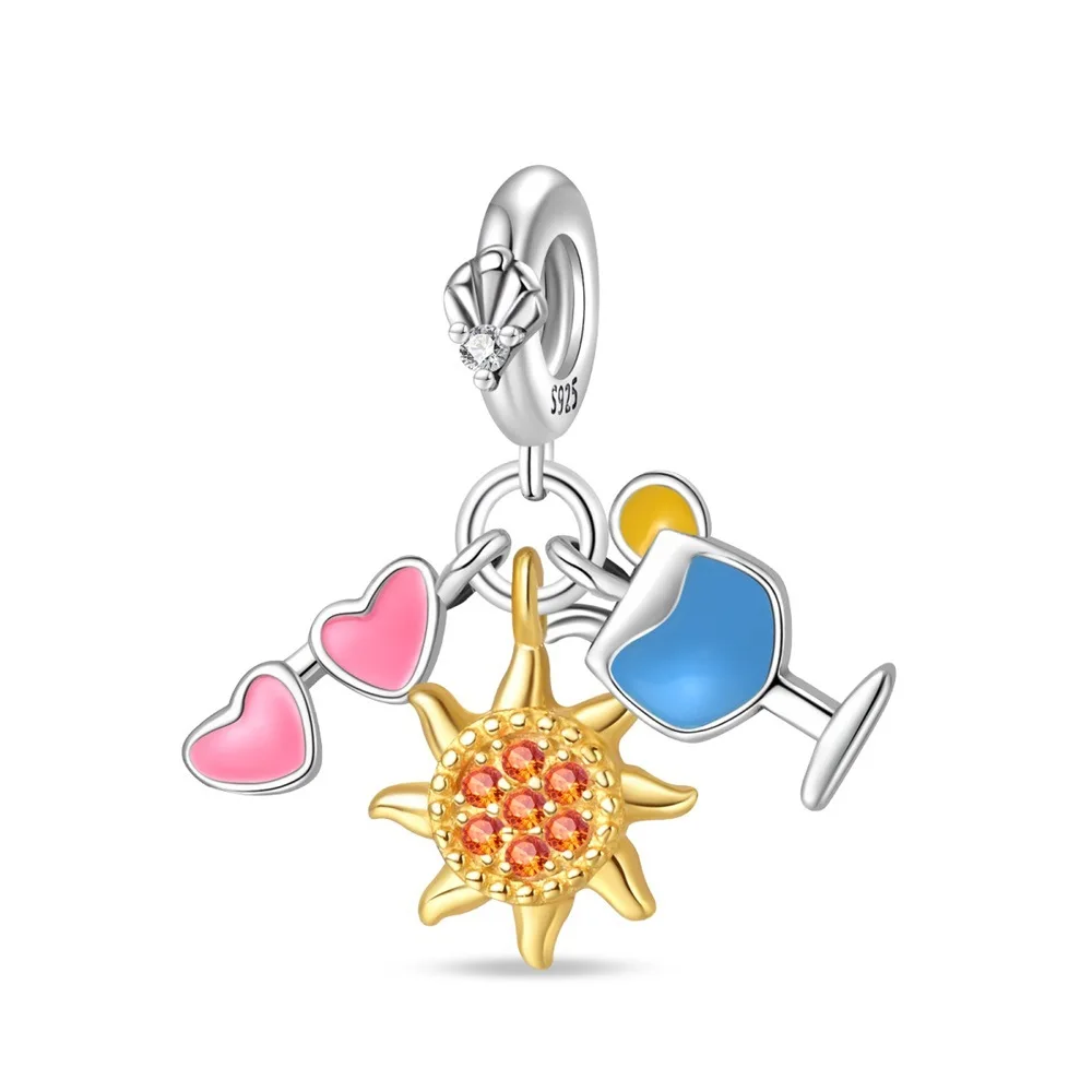 High jewelry s925 sterling silver  feather pendant beaded suitcase bracelet pendant DIY jewelry making