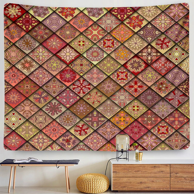 Colorful Psychedelic Indian Mandala Tapestry Wall Hanging Bohemian Tarot Card Witchcraft Yoga Mat Home Bedspread