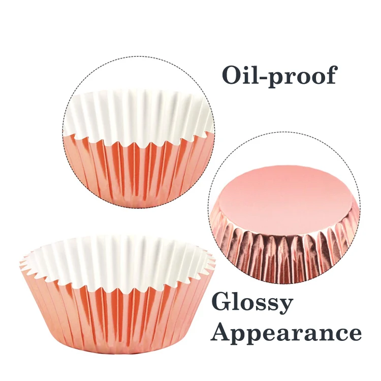 Standard Gold Cupcake Liners, No Smell, Food Grade & Grease-Proof Baking Cups Aluminum Foil Paper