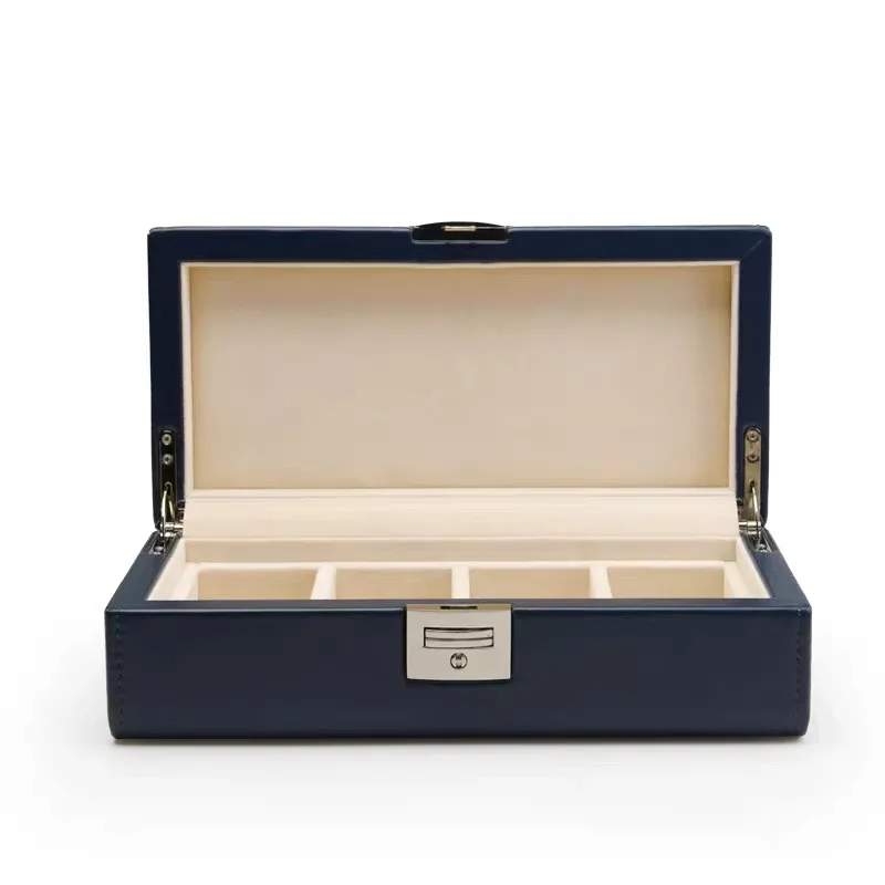 
Top selling Luxury Watch Case Storage box Navy Blue and Yellow Pu leather with velvet insert for 4 watches jewelry Watch Case 