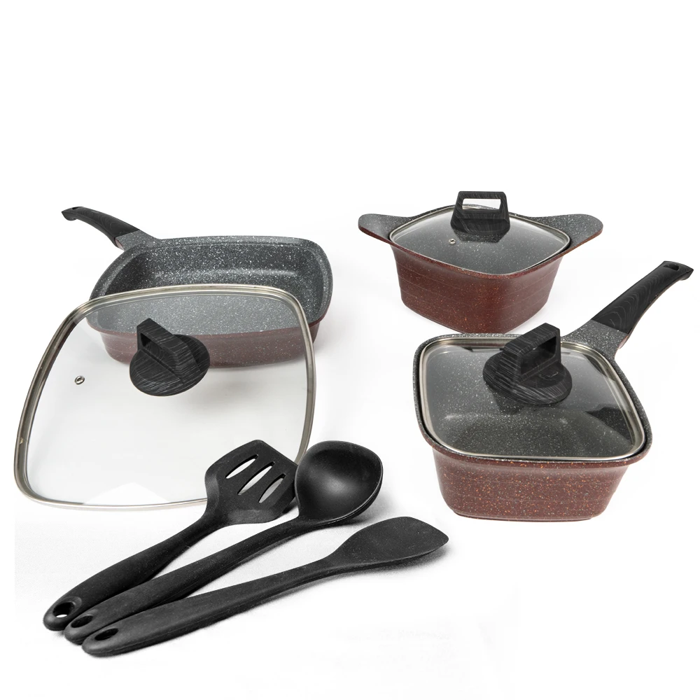 hot-sale cast aluminum cookware set with granite coating