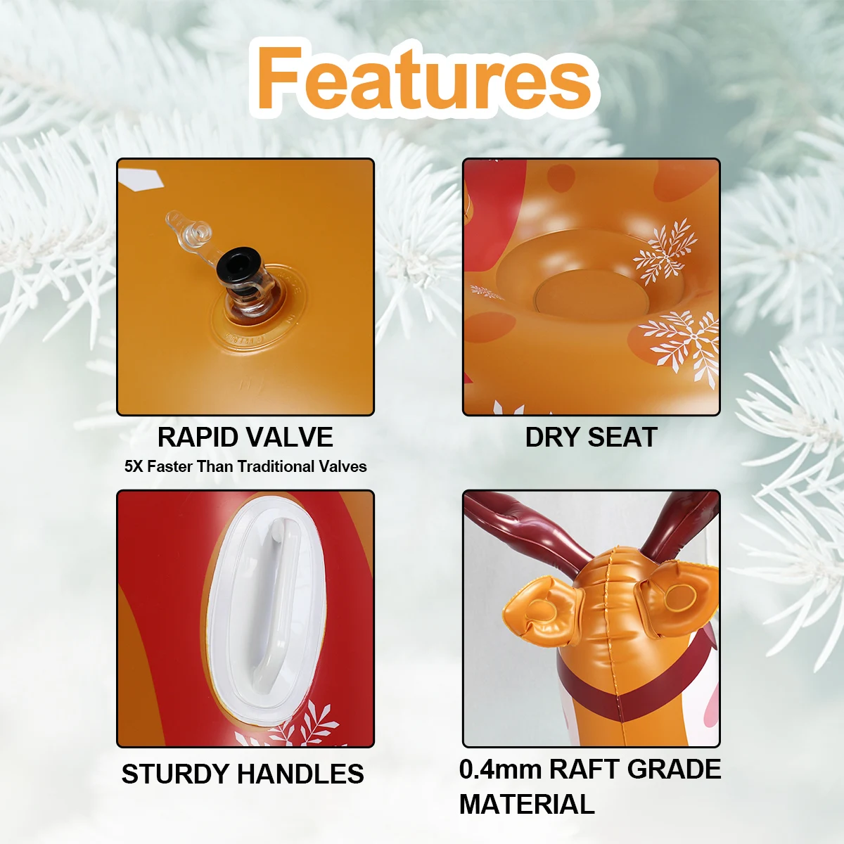 Factory Custom Elk Design Winter Snow Tube Sledding Inflatable Snow Sled for Kids and Adults
