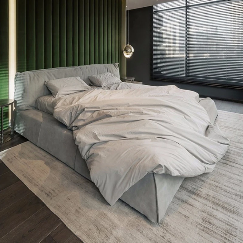 Italian light luxury multifunctional double bed nubuck leather master bedroom king bed villa luxury furniture bedroom