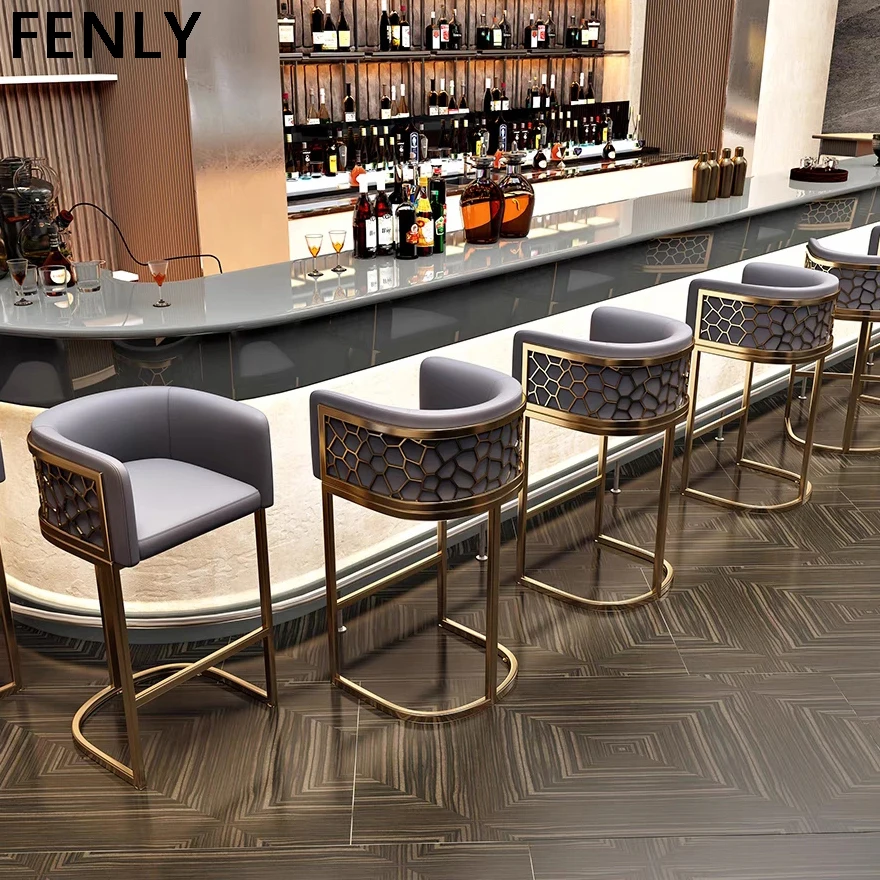 Luxury Modern Bar Chair with High Stool Stainless Steel Leg Iron Frame Leather Backrest-for Kitchen Dining Front Desk Bar Use