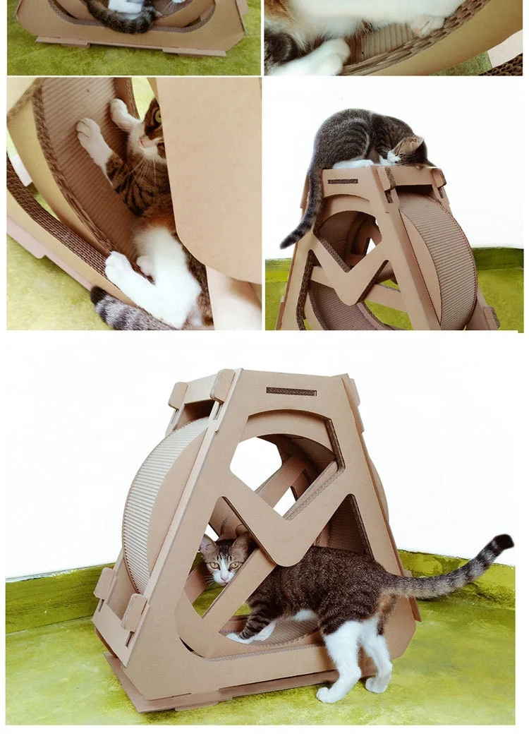 Sohpety Indoor Climbing Water Wheel Shape Scratcher Cardboard Treadmill Loaders Cats Exercise Running Wheel