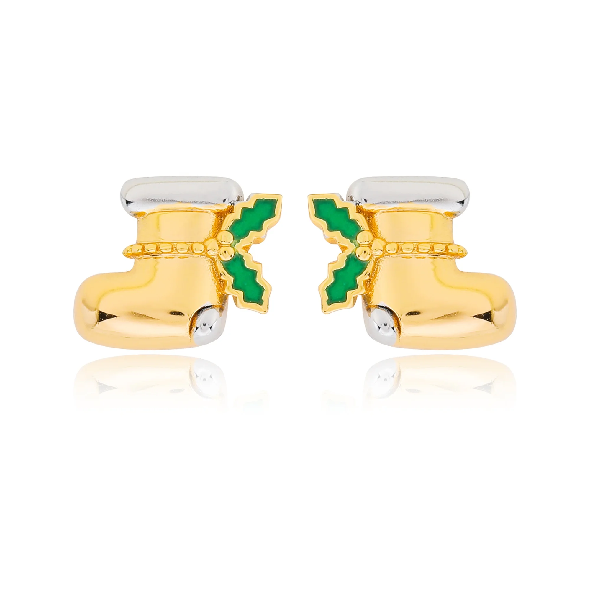 HAIKE Original 925 Sterling Silver Two Tone Plated Christmas Socks Stud Earrings Exquisite Small Jewelry Gift