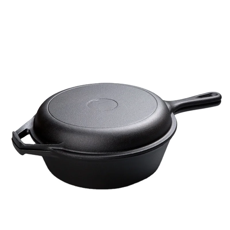 26CM Cast iron dutch oven cookware 2-in-1 combo pan with pre-seasoned coating 10.25inch