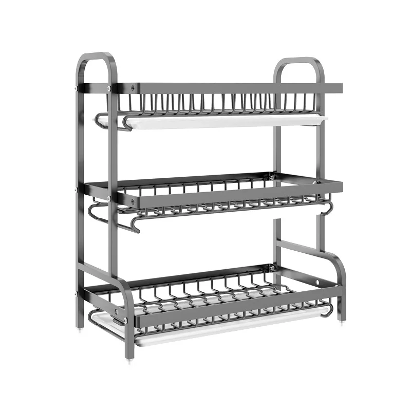 kitchen tableware storage rack 2 layer dish drain holder stainless steel organize shelf bowl plate drying rack