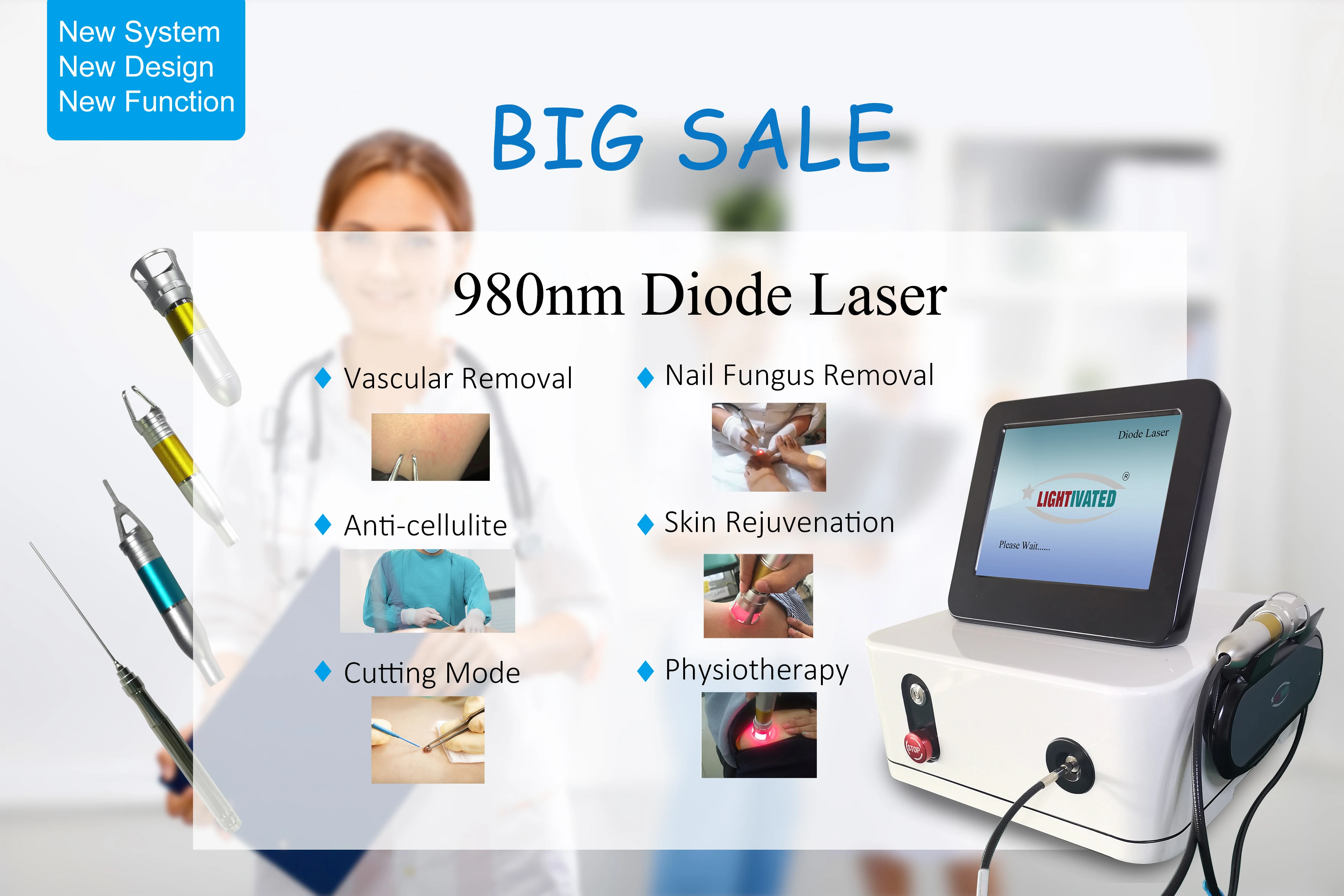 2024 portable 980nm laser diode 30W nail fungus therapy Physiotherapy lipolysis skin rejuvenation fat burning machine