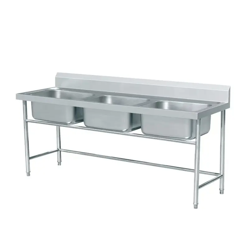 Restaurant Kitchen Furniture Europe Style Stainless Steel Industrial Sink Table Europe Hot Sale Double Bowl Sink For Kitchen