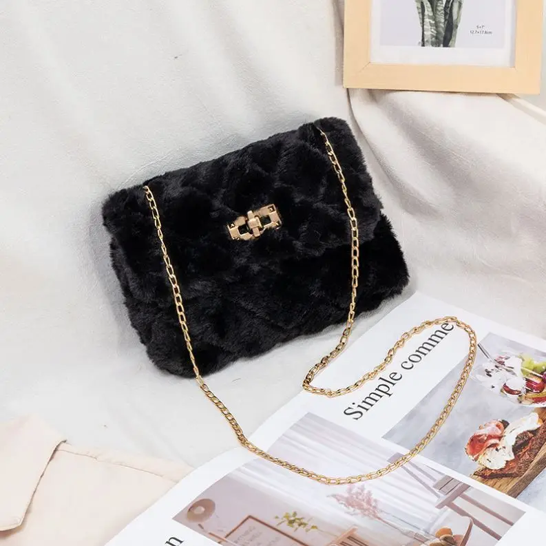 Fluffy little square bag 2023ladies bag Chain Crossbody phone sweet shoulder bag