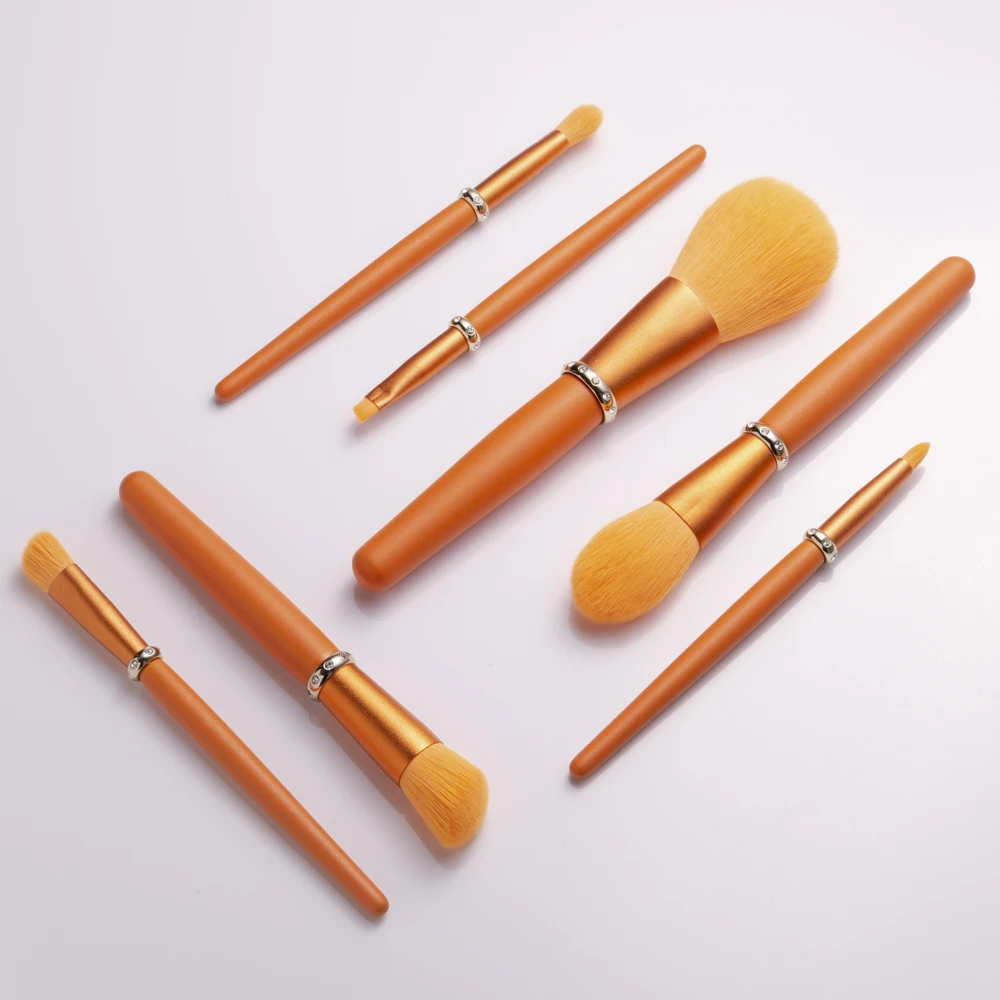 7pcs Best Selling Private Label Orange Diamond Synthetic Hair Make Up Beauty Makeup Brushes Set With Case