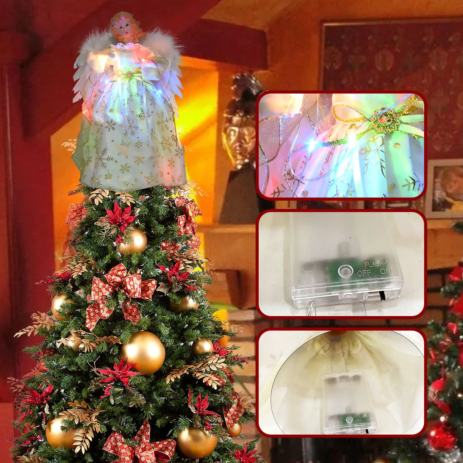 Elegant Christmas Tree Topper Angel With Real Feather Wing Christmas Tree Ornaments & Toppers