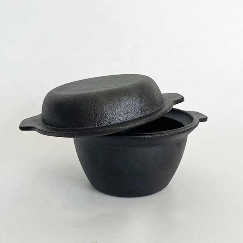 Wholesale 12cm Small Cast Iron Dual Purpose Soup Pot Dutch Oven Casserole with Cast Iron Fry Pan Lid Cooking Pot
