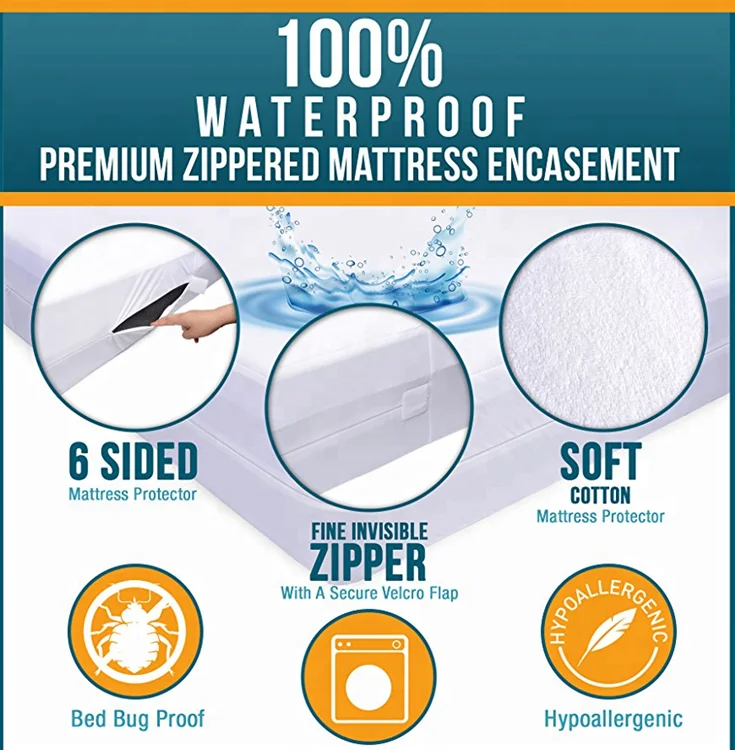 Hypoallergenic Knitted Cotton terry Bed Pad Cover Waterproof Mattress Protector Bedsheet Mattress Encasement