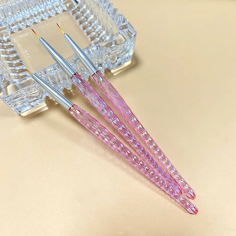 New 3pcs nail liner brush set pink transparent handle nail art pen manicure tool drawing lines stripe painting flower pen