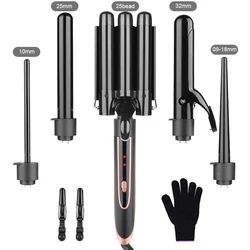 Logo customization wholesale 3 barrel curling iron 5 in 1 cordless curling irons LED Temperature hair curler