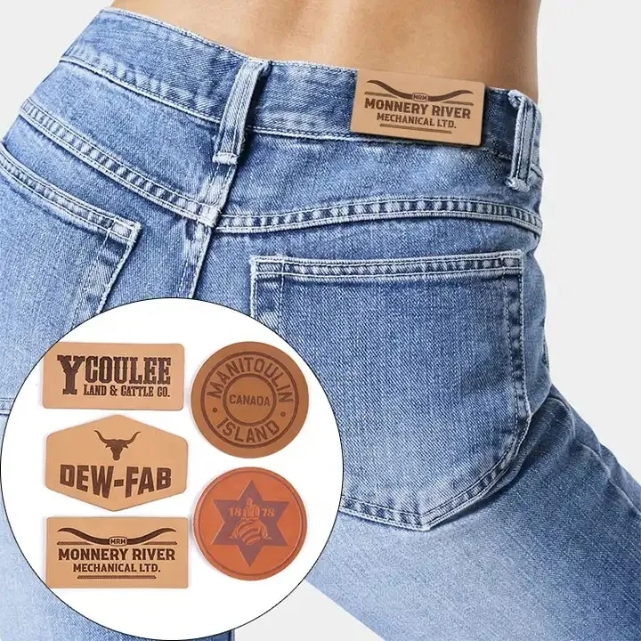 Jeans Clothing Labels Manufacturer Custom Logo Debossed Real Genuine Leather Patches for Hats