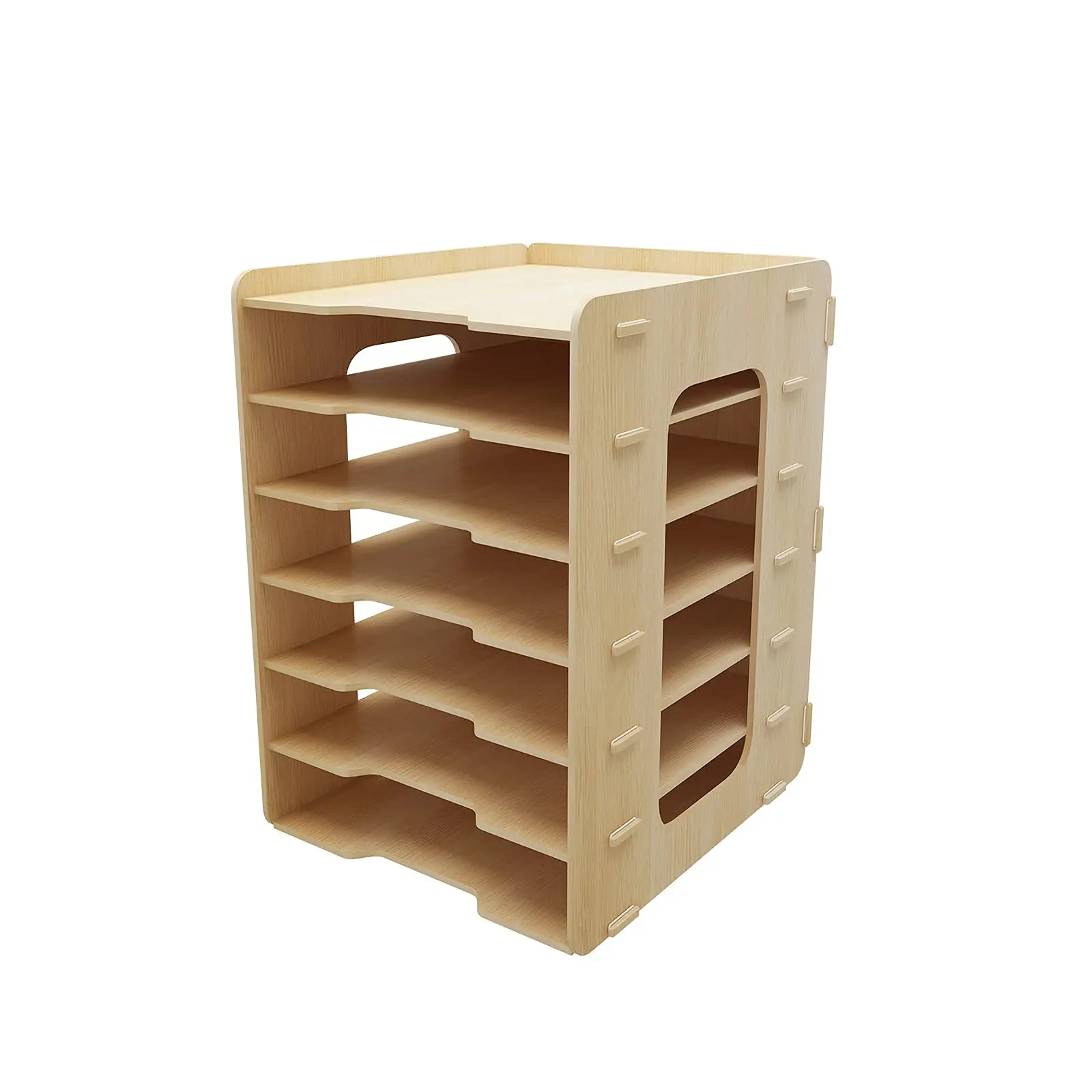 Wood File Organizer 7 Tier Office Paper Organizer File Holder Letter Document Storage with Adjustable Shelves Detachable Rack